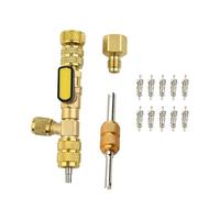 Lawnoval Herramienta de instalación de extracción de núcleo de válvula, latón, tamaño dual SAE 1/4 y 5/16 puertos para R410A R22 HVAC refrigeración aire acondicionado reparación, color amarillo