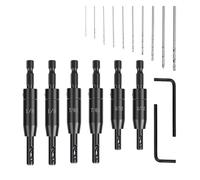 Lawnoval Juego de 18 brocas autocentrantes con vástago hexagonal para bisagras y carpintería, construcción de aleación de acero, incluye llave de ajuste en forma de L