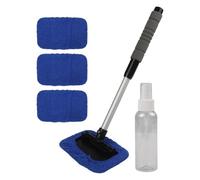 Lawnoval Limpiador de ventanas de coche con poste extensible y cabezal giratorio, desmontable para un fácil almacenamiento, incluye rascador de hielo y martillo de seguridad, 3 almohadillas de