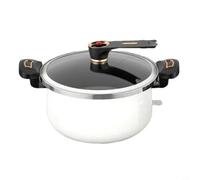 Lawnoval Olla de hierro fundido esmaltado de 7 L, horno holandés grande para 3-8 personas, blanco o negro, fondo plano para inducción de gas eléctrico, tapa de vidrio templado, 28 cm (7 L blanco)