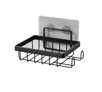 Lawnoval Organizador de fregadero de cocina de acero inoxidable, soporte de esponja con jabonera y 2 ganchos, diseño compacto, flujo de aire mejorado, color negro