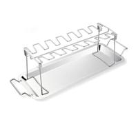 Lawnoval Parrilla plegable de acero inoxidable con patas de pollo y alas con capacidad de 14 ranuras, bandeja inferior, apto para lavavajillas, barbacoa al aire libre, color plateado