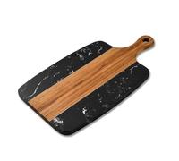 Lawnoval Tabla de cortar de mármol y madera de acacia con asa, tabla de cortar y servir de doble cara para queso, pan, frutas, verduras y carnes, blanco/negro, 7.3 x 13.75 pulgadas