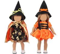 Lawnrden 2 Sets 18 Inch Doll Clothes and Accessories Includes Witch Hat and Dress, Orange Pretty Doll Clothes for Halloween Costumes Girls