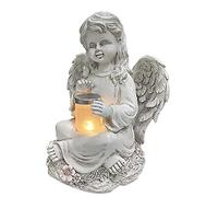 Lawnrden Angel Garden Ornament|Estatuilla de Hada de ángel con luz Solar, Figuras de Resina de jardín, decoración de Adorno para Cementerio de césped, estatuilla guardiana-Niña 14, 5x13x19cm