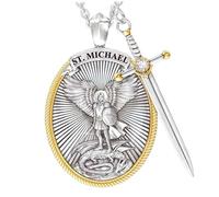 Lawnrden Arcángel Colgante, St Michael St Christopher Collar para hombres Arcángel Sword Lord Collar de oración Joyería 1
