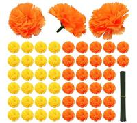 Lawnrden Caléndulas, 100 Piezas Flores de Caléndula Artificiales 2.2 Flores de Caléndula con Tallos para Decoración del Hogar Diwali Decoraciones Muertas DIY, Amarillo, Naranja