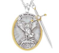 Lawnrden Collar para Hombres|Collar de San Miguel San Cristóbal para Hombres Arcángel Espada Señor Oración Joyería Estilo 1