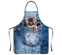 Lawnrden Delantal de Gato, Delantal Impermeable, 24x31.5 Pulgadas de Gato Lindo con Correa Ajustable para Cocina de Cocina BBQ