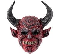 Lawnrden Demon Demon Mask, Devil Mask Strary Realistic Full con buey Horn para Halloween, Masquerada, accesorios de cosplay, 13.4x14.6 pulgadas