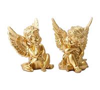 Lawnrden Estatua de Resina de querubín Escultura Decorativa Figura de ángel bebé jardín Miniatura Oro 2 Piezas | Estatua