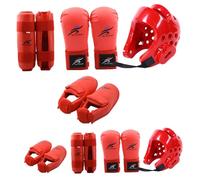 Lawnrden Gear Gear, Karate Sparring Polyester Taekwondo Incluye 1 por ciento de Casco, 1 par de Guantes y par de protección de piernas, también para Andar en Bicicleta, Arte marcial y más, Rojo, m
