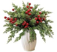 Lawnrden Ramas de Pino Artificiales | 45 púas navideñas, Ramas de Pino realistas y Tallos de Frutos Rojos, púas Florales de plástico para Adornos de árbol de Navidad, Corona de Guirnalda