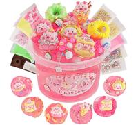 LAWOHO Piggy - Slime transparente de 300 ml, kit rojo para niñas de 8 a 12 años con 11 paquetes de complementos, recuerdos de fiesta para niños, transparente antiadherente para cumpleaños, Halloween