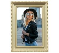 Lawrence 11423 Marco de fotos de latón dorado antiguo de 2 x 3 pulgadas, diseño de borde con cuentas