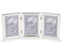 Lawrence Frames 510746T - Marco de fotos de metal triple (vertical) con bisagras de 4 x 6 pulgadas, chapado en plata con delicadas cuentas