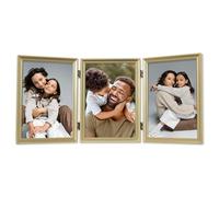 Lawrence Frames Marco de fotos triple con bisagras de latón antiguo de 5 x 7, diseño de borde de cuentas (marco dorado)