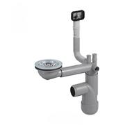 LAXARA Flexlok Sifon telescópico para fregaderos de cocina/lavabos de ahorro de espacio | Flexibilidad universal con plástico reciclado | (Flexlok 1 con desagüe angular sin tubo de drenaje sin