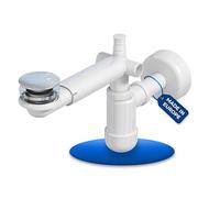 LAXARA Sifón telescópico para lavabo - 1 1/4" Sifón ahorrador de espacio de mesa de baño en plástico blanco - Sifón para lavabo - Ajustable horizontal y vertical | (Con desagüe emergente)