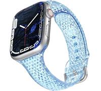 Laxarmer Correa deportiva transparente con patrón de diamantes de purpurina compatible con Apple Watch Band Ultra de 1.77 pulgadas, 1.77 pulgadas, 1.73 pulgadas, iWatch SE2 SE Series 8/7/6/5/4/3/2/1, para mujeres y hombres, azul