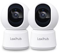 LAXIHUB 5MP Cámara Vigilancia WiFi Interior, Cámara para Perros Pan Tilt con Aplicación 2,4/5GHz, Cámara para Mascotas con Vista de 355° de Audio Bidireccional, IP Cámara Compatible con Alexa(2PC)
