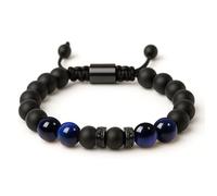 LAXISCREED Pulsera Hombre Ojo de Tigre Azul y Ónice, Ajustable - Pulsera Cuentas Hombre Piedra Natural, Amuleto Suerte, Regalo para Él, Padre, Marido, Ideal Cumpleaños, Aniversario, Navidad