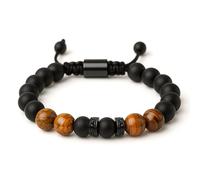 LAXISCREED Pulsera Hombre Ojo de Tigre y Ónice, Ajustable - Pulsera Cuentas Hombre Piedra Natural, Amuleto Suerte, Regalo para Él, Padre, Marido, Ideal Cumpleaños, Aniversario, Navidad