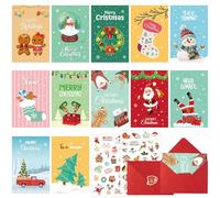 LAXISCREED Set de 12 Tarjetas de Navidad con Sobres y 58 Pegatinas - Tarjetas Plegables 10×15 cm con Diseños Festivos y Bonitos, Ideales para Familia, Amigos y Regalos
