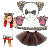 Laxreheye - Diadema de banda con estampado de leopardo, diadema de gato, de leopardo, disfraz de 5 unidades, para Halloween, gato, banda, pajarita, cola, tututu, claws Animals Cosplay Set para niñas