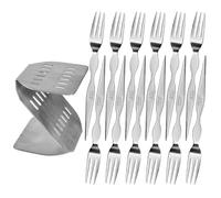 laxreheye Tenedores de Aperitivo - 12 Piezas de Cubiertos Acero Inoxidable - Tenedores para Tarta con Estante Almacenamiento - Para Cocina Restaurante Hogar Fiestas Bodas Cenas