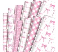 LAY STAY 12 papeles de regalo rosa, papel de regalo con lazo, adecuado para ocasiones como el día de San Valentín, fiestas de cumpleaños, día de la madre y Navidad (esquema de color blanco y rosa)
