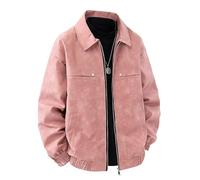 Lay U Home Chaqueta de Cuero Liso Retro con Solapas para Hombre, Estilo 'Marron-glacé', Holgada, Prenda Superior