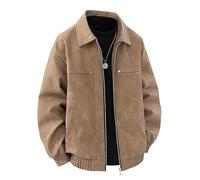 Lay U Home Chaqueta de Cuero Liso Retro con Solapas para Hombre, Estilo 'Marron-glacé', Holgada, Prenda Superior