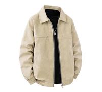 Lay U Home Chaqueta de Cuero Liso Retro con Solapas para Hombre, Estilo 'Marron-glacé', Holgada, Prenda Superior