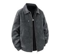 Lay U Home Chaqueta de Cuero Liso Retro con Solapas para Hombre, Estilo 'Marron-glacé', Holgada, Prenda Superior