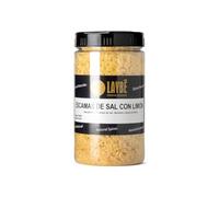 LAYBÉ - Sal en Escamas al Limón, Aroma y Sabor Gourmet, Ideal para Ensaldas, Verduras, Pescados, Marisco, Pollo - Doble Dosificador y Cierre Hermético - Bote Hostelería 400g