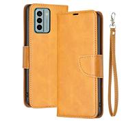 Laybomo Funda de Cuero para Nokia G22 - Carcasa Tapa Calcetín Estuche Billetera Abatible con Tarjeteros de Crédito, Silicona, Amarillo