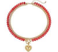 Layered Beaded Choker Necklaces for Women, Heart Pendant Boho Jewelry | Evil Eye Heart-Shaped Western-Style Pendant Acrylic Bead Exquisite Stackable Necklace Set