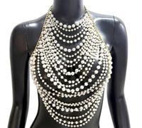 Layered Imitation Pearls Body Jewelry Adjustable Alloy Chain Design for Strapless Dresses and Swimwear Adjustable Layer Body Jewelry