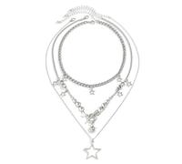 Layered Necklace - Hip Hop Metal Chain Set, 33g Aesthetic Multi Layer Choker Necklace, Trendy Fashion Jewelry Accessories, Gold Silver Chain Stack, for Women Teens Girls Travel Dating Holiday Wear