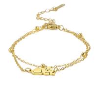 Layered Pulsera Para Mujeres Chicas Gato Recostado Doble Cadena Pulsera Acero Inoxidable Lindo Gato Colgante Doble Capa Pulsera Joyería Regalos Para Amante de los Gatos (oro)