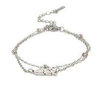 Layered Pulsera Para Mujeres Chicas Gato Recostado Doble Cadena Pulsera Acero Inoxidable Lindo Gato Colgante Doble Capa Pulsera Joyería Regalos Para Amante de los Gatos (plata)