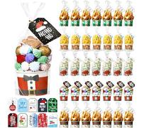 Layhit 50 juegos de cajas de galletas de Navidad con bolsas de celofán transparente y etiquetas de regalo, bolsas de bandeja de dulces de Navidad, bolsas de cesta de regalo de Navidad para suministros
