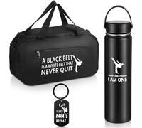 Layhit Juego de 3 piezas de regalo de Navidad para karate, incluye bolsa de lona deportiva grande de acero inoxidable de 24 onzas y divertido llavero de karate para hombres, niños, nadadores, atletas