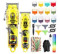 Layhou Maquina Cortar Pelo Profesional, Recortador Pelo Barba Kit, con 16 peines guía Recorte de cabello Kit de peinado y aseo Capa de corte Peine para peluqueros de salón Uso doméstico (yellow)