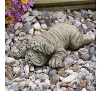 Laying Shar Pei Stone Statue | Bulldog Dog Puppy Animal Outdoor Garden Ornament