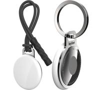 laylion Paquete de 2 llaveros Air Tag para Apple Airtags, anillo de acero inoxidable pulido con espejo, minimalista, delgado, funda segura con correa instalada en el hueco de la cubierta de la batería