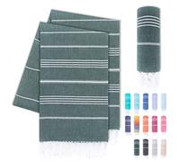 LAYNENBURG Juego de 2 Toalla de Playa Premium con Flecos anudados a Mano - 100% algodón - Toalla de hammam XXL 100x200 cm - Oeko-Tex 100 - fouta Grande - pestemal de Sauna y de Viaje (Verde Oscuro)