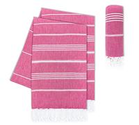 LAYNENBURG Juego de 2 Toalla de Playa Premium con Flecos anudados a Mano - 100% algodón - Toalla de hammam XXL 100x200 cm - Oeko-Tex 100 - fouta Grande - pestemal de Sauna y de Viaje (Fucsia)