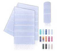 LAYNENBURG Juego de 2 Toalla de Playa Premium con Flecos anudados a Mano - 100% algodón - Toalla de hammam XXL 100x200 cm - Oeko-Tex 100 - fouta Grande - pestemal de Sauna y de Viaje (Azul Claro)